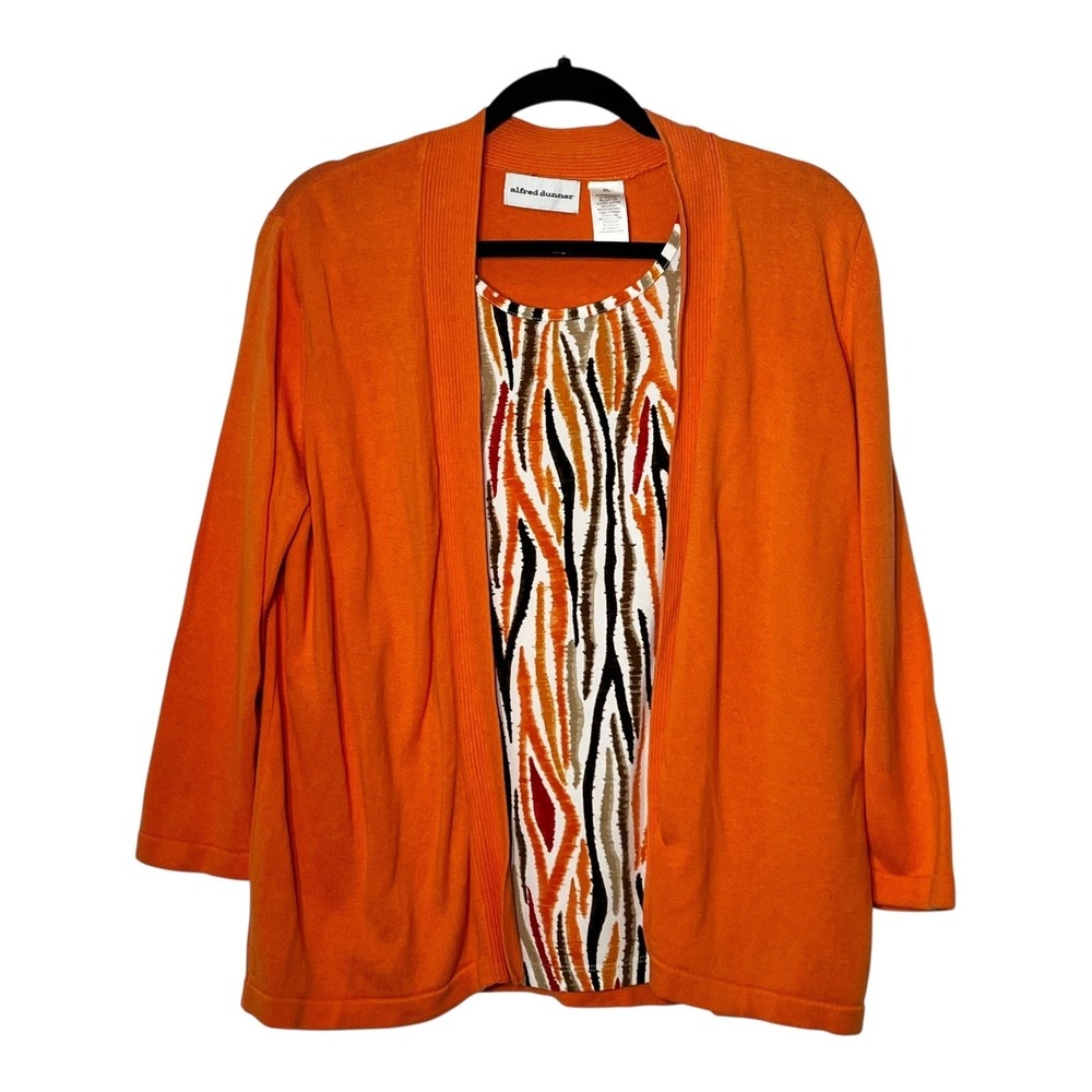 Alfred Dunner Womens XL Orange 2-in-1 Layered Cardigan Top Abstract Print 3/4